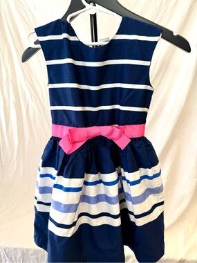 Carter's Navy and White Striped Dress with Pink Bow